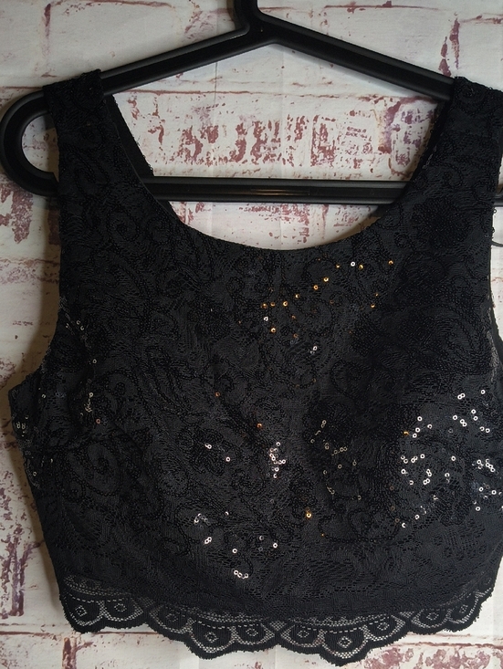 Jodi Kristopher Tops - Black Lace Sequin Cropped Tank Top Woman's Small